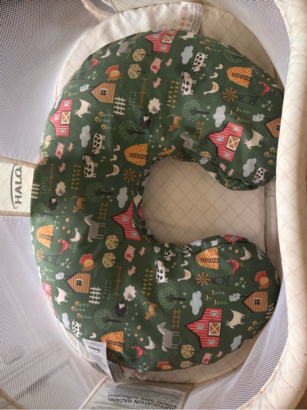 Boppy Pillow and it’s Cover Green Farm Print